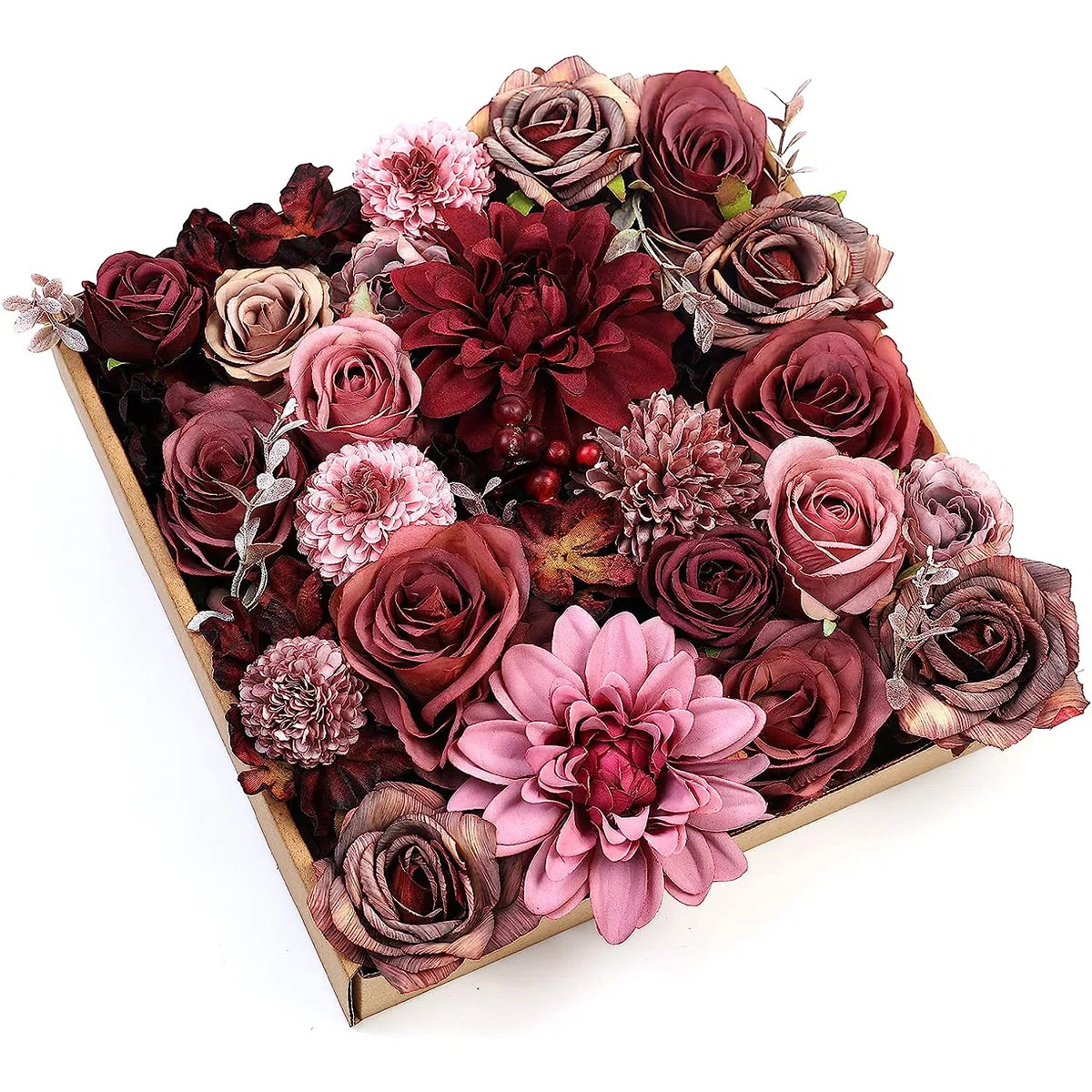Artificial Flowers Combo Dahlia 25Pcs Silk Fake Flowers Roses For DIY Wedding Bouquets Burgundy C... | Wayfair North America
