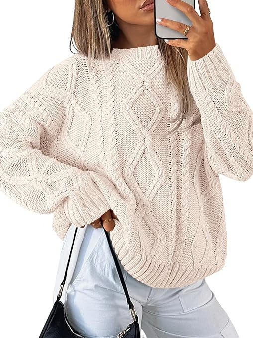 Trendy Queen Women's Oversized Cable Knit Crewneck Sweaters | Amazon (US)