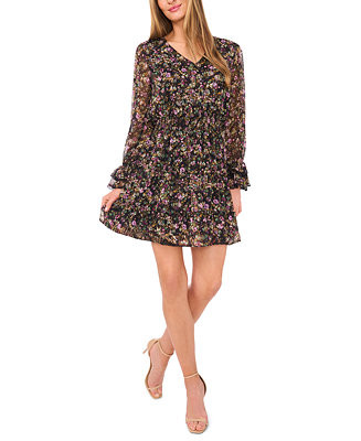 CeCe Women's V-Neck Long Balloon Sleeve Short Dress - Macy's | Macy's