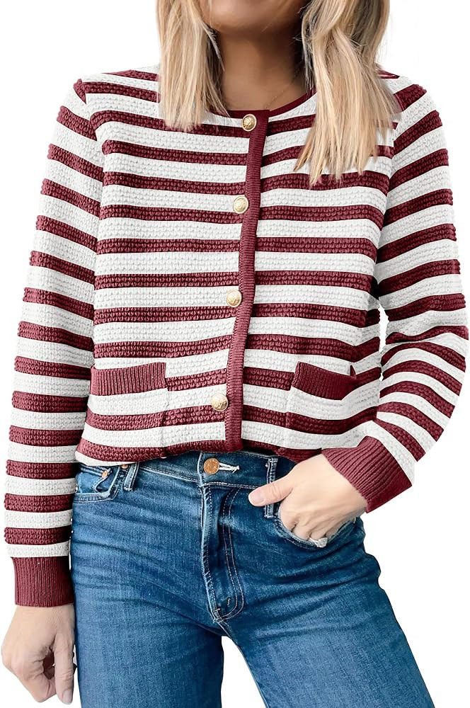 ANRABESS Womens Cardigan Sweater Long Sleeve Button Down Lady Tweed Knit Jackets 2025 Fall Outfit... | Amazon (US)