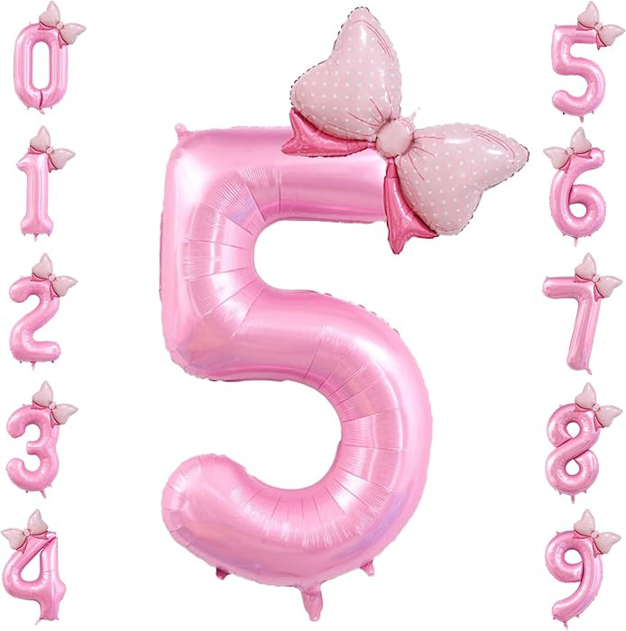 40 inch Number 5 Balloon with Bow Pink Happy Birthday Jumbo Number Balloon for Girls Daughter Bir... | Amazon (US)