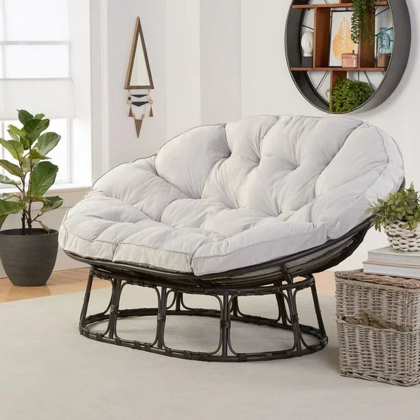 Better Homes & Gardens Papasan Bench with Cushion, Pumice Gray | Walmart (US)