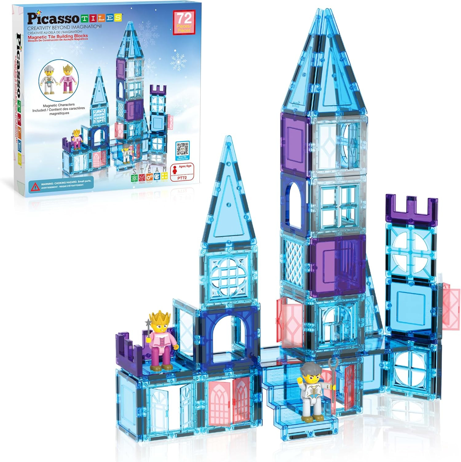 PicasssoTiles 72 Piece Magnetic Building Tiles Castle Winter Ice Theme Construction Magnet Block ... | Amazon (US)