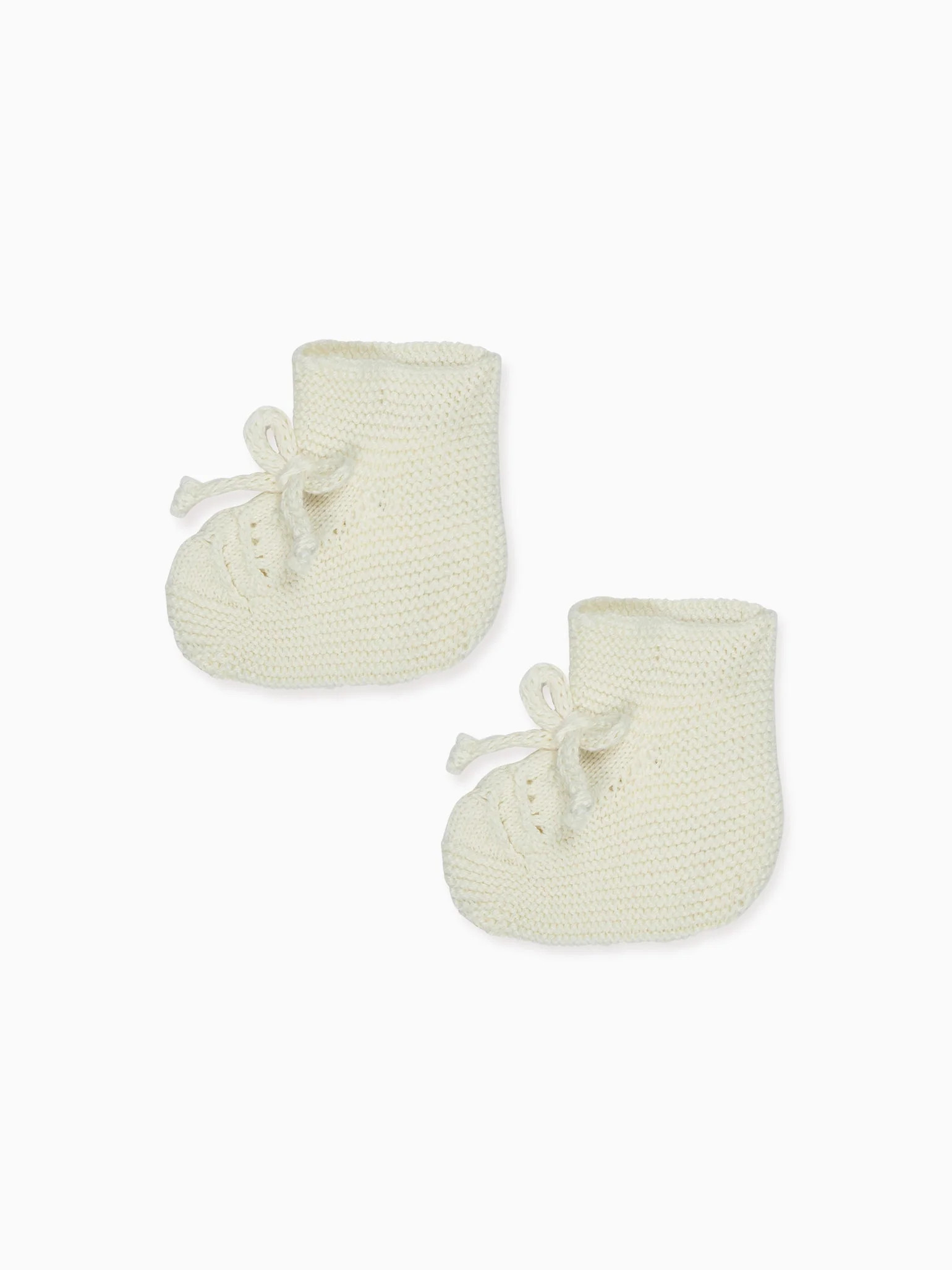 Ivory Rimevera Cotton Baby Knitted Booties | La Coqueta (US)