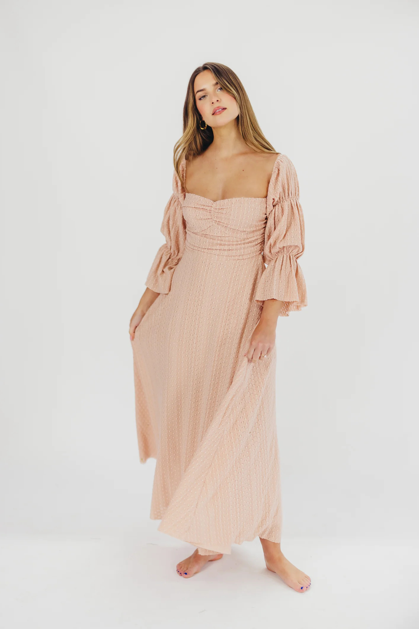 Corrine Tiered Sleeve Maxi Dress with Pockets in Dusty Blush - Bump Fr | Worth Collective