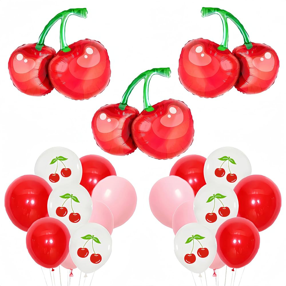 21Pcs Cherry Balloons Cherry Birthday Decorations for Girls/Berry Cherry Cake Toppers for Fruit G... | Amazon (US)