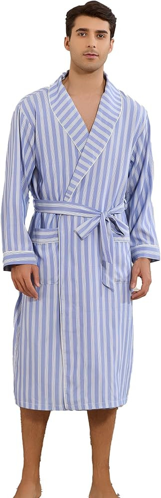 Mens Robe Lightweight Striped Kimono Bathrobe, Soft Long Sleeve Knee Length Sleepwear | Amazon (US)