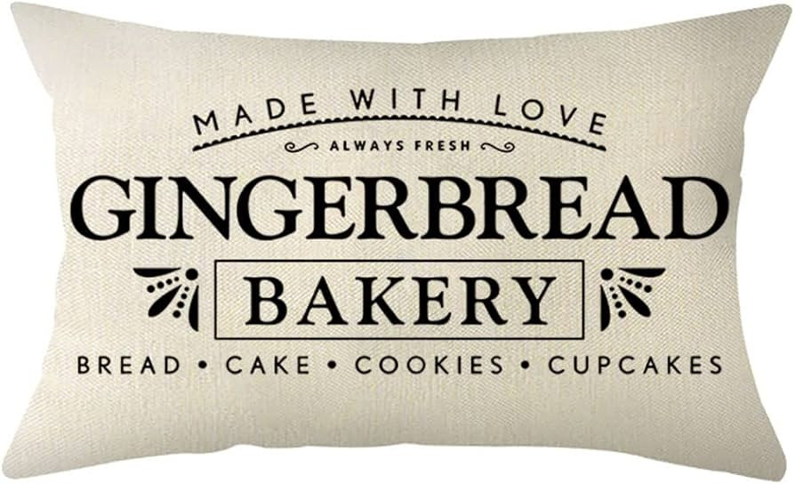 Ogiselestyle Merry Christmas Gingerbread Lumbar Throw Pillow Cover, 12 x 20 Inch Winter Holiday F... | Amazon (US)