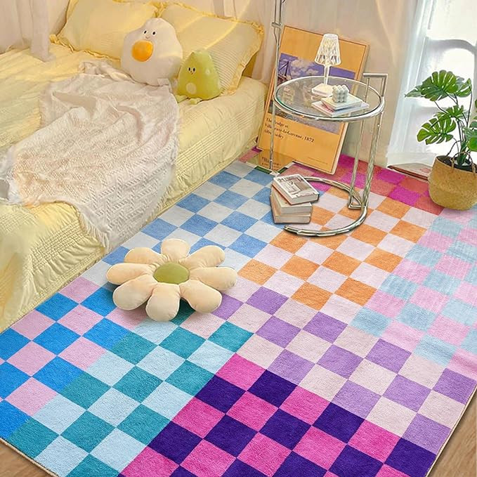Multicolored Checkerboard Washable Rug 8x10 Ultra Thin Retro Aesthetic Funky Area Rugs Carpet for... | Amazon (US)