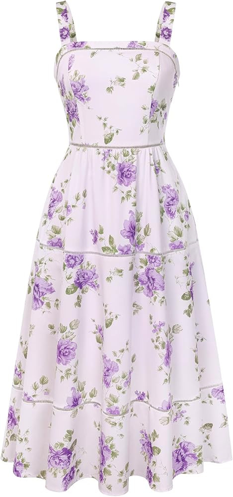 Belle Poque Floral Tiered Dress Women Square Neck Vintage Midi Spring Summer Tea Garden Party Sun... | Amazon (US)