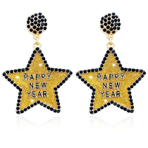 Happy New Year Earring for Women Glitter Bling Rhinestone Star Letter New Year Holiday Earrings Festive Party Jewelry Gifts | Amazon (US)