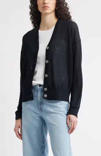 Nordstrom Linen Blend Cardigan in Black at Nordstrom Rack, Size Xx-Small | Nordstrom Rack
