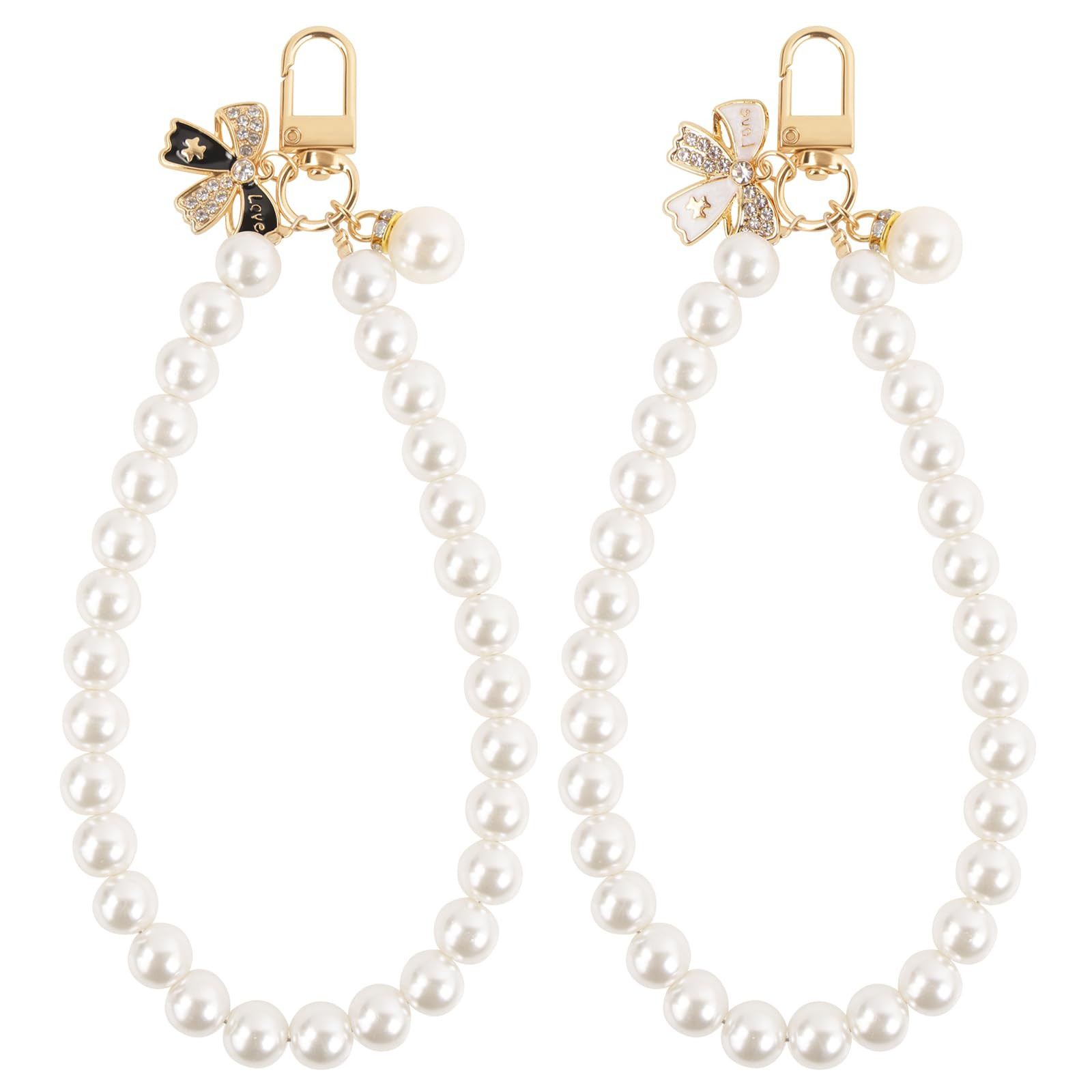 AULEEP 2pcs Classic Pearl Phone Charm for Women, Butterfly Beaded Smartphone Bracelet Wrist Strap... | Amazon (US)