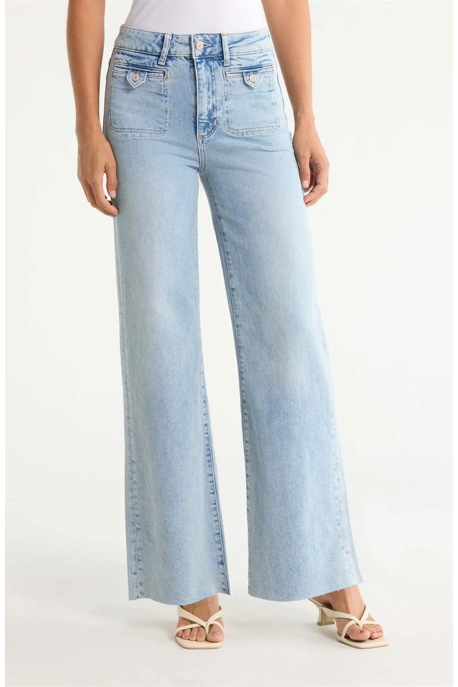 Anessa Button Pocket High Waist Raw Hem Wide Leg Jeans (Women) | Nordstrom | Nordstrom