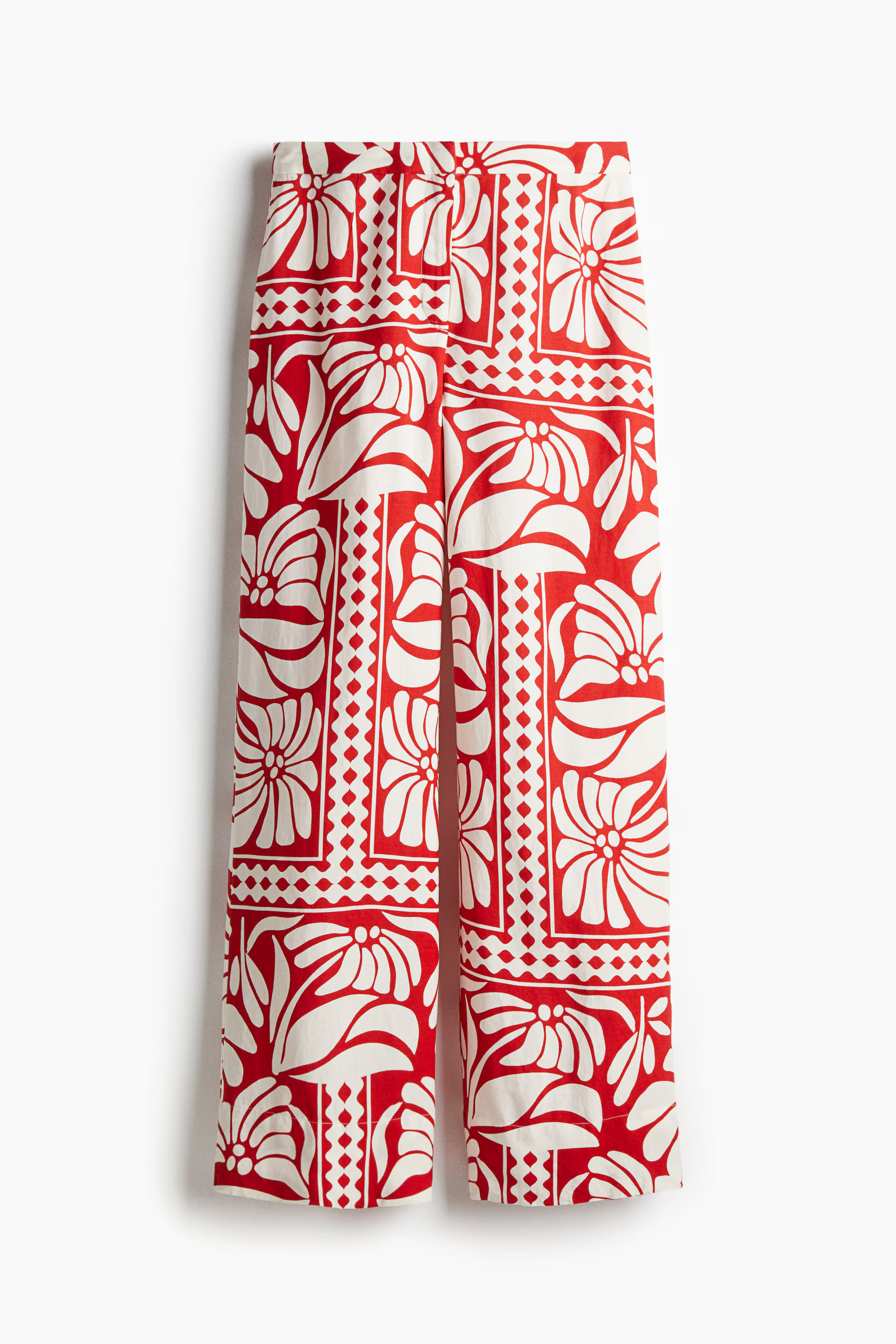 Linen-blend trousers - Bright red/Patterned - Ladies | H&M GB | H&M (UK, MY, IN, SG, PH, TW, HK)