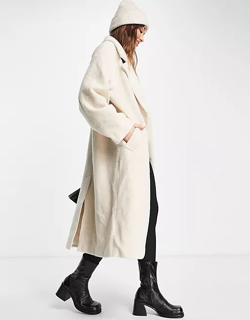 ASOS DESIGN luxe oversized boucle coat in camel | ASOS (Global)