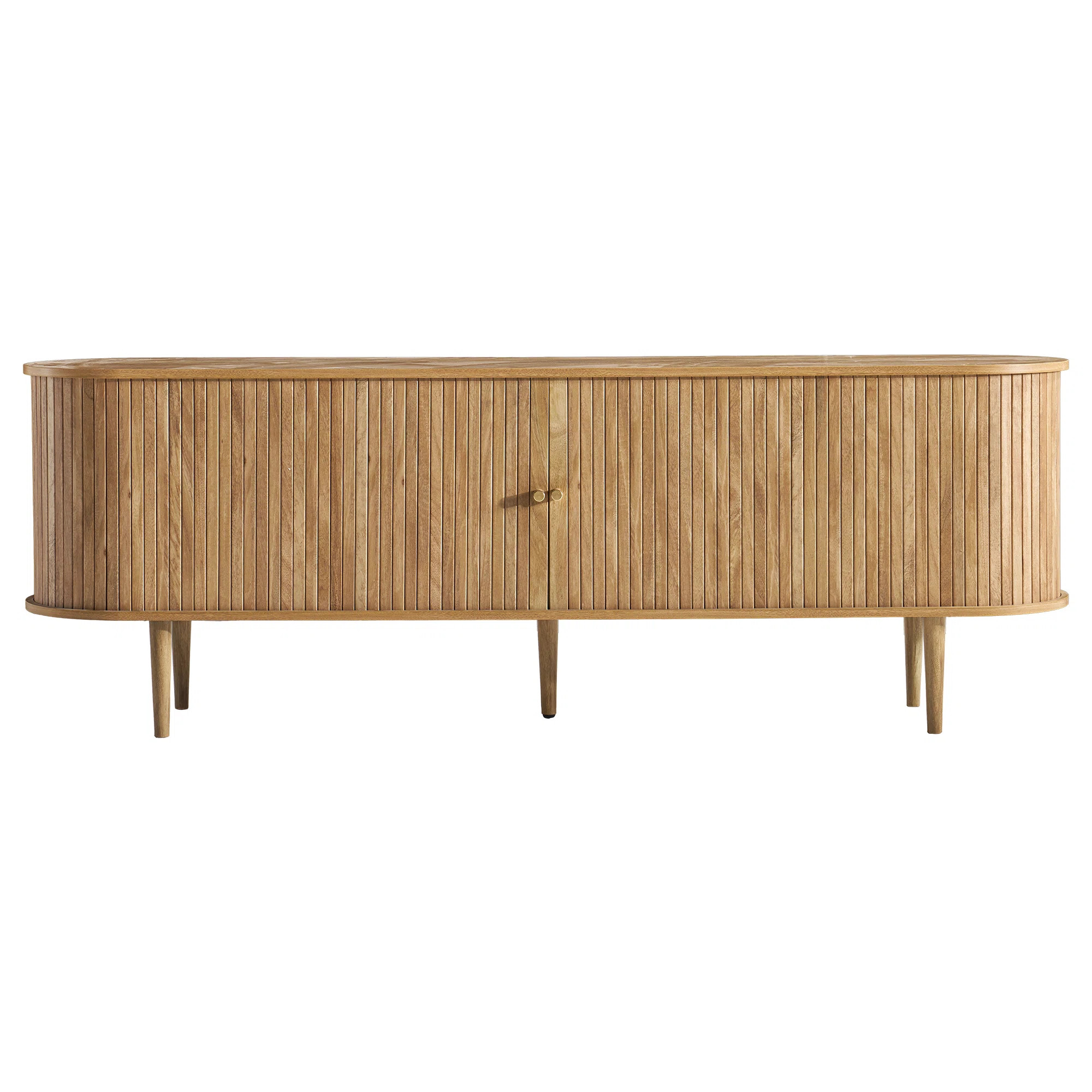 Baheerah 70" TV Stand with Solid Wood Legs with Tambour Door for 80-inch TV, Natural Wood | Wayfair North America