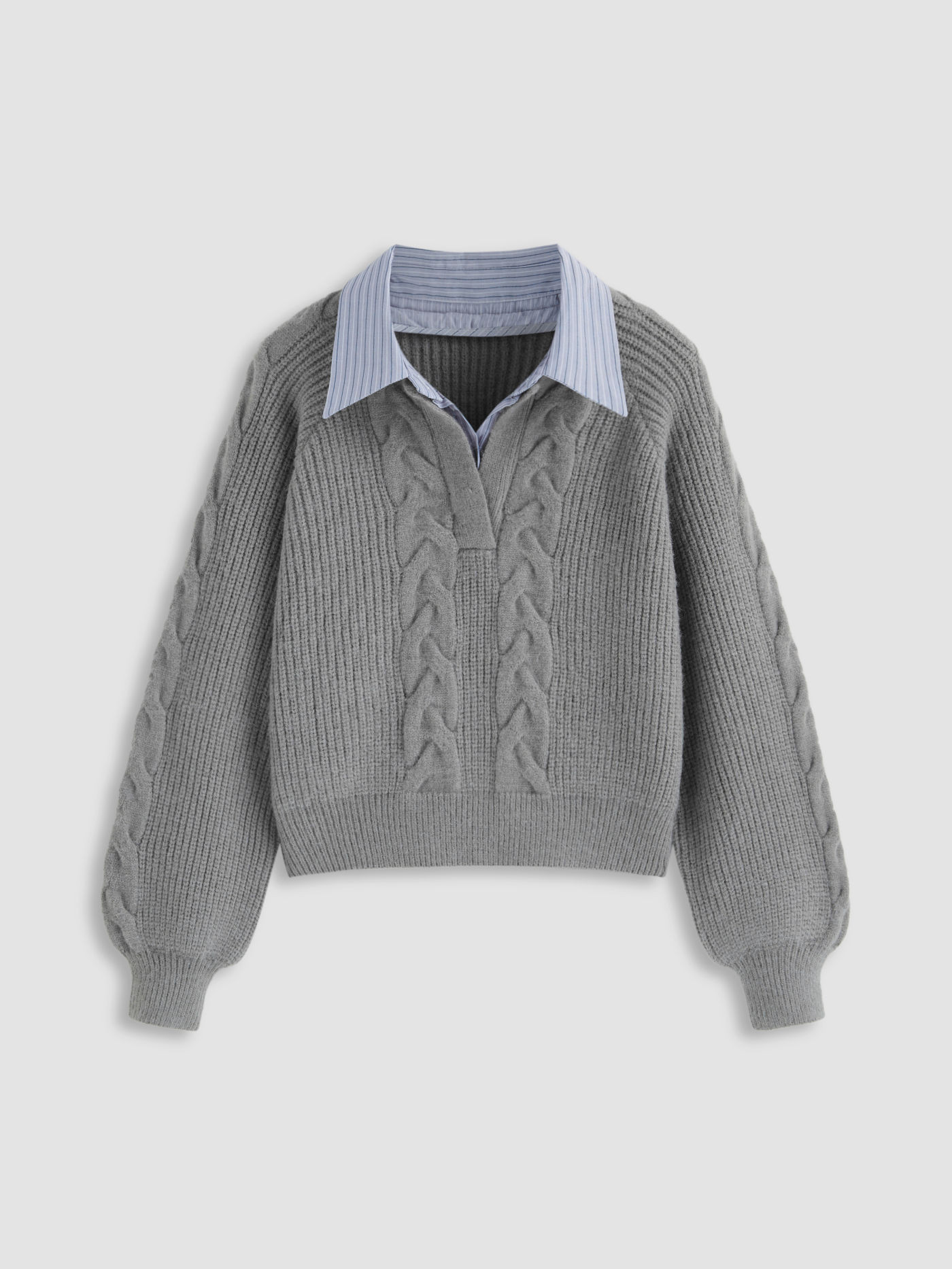 Cable Knit Collar Two Tone Long Sleeve Top | Cider