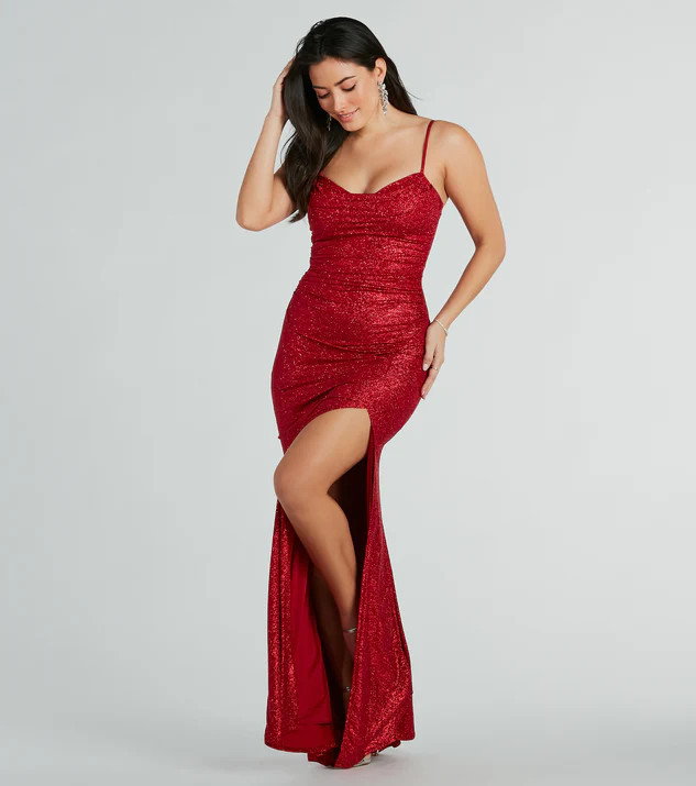 Ashelyn Cowl Neck Glitter Mermaid Formal Dress | Windsor Stores
