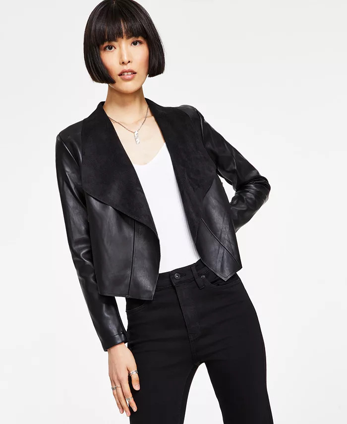 Bar III Women's Faux-Leather Flyaway Jacket, Created for Macy's  & Reviews - Jackets & Blazers - ... | Macys (US)