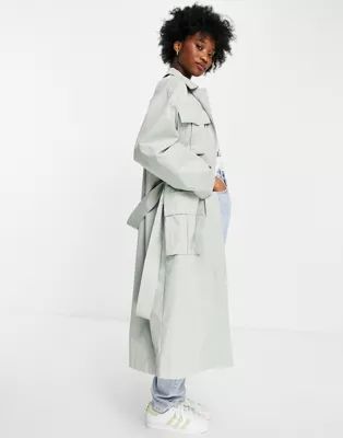 ASOS DESIGN luxe oversized trench coat with pocket detail in sage | ASOS (Global)
