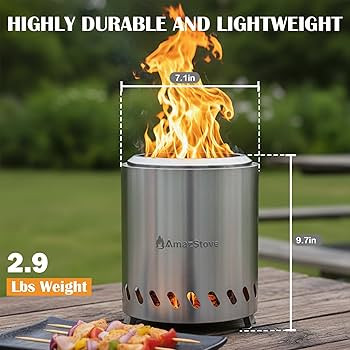 9.7 x 7.1 Inch Tabletop Fire Pit by AmazStove, Low Smoke Camping Stove for Outdoor Safe Burning F... | Amazon (US)
