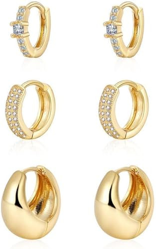Small Gold Huggie Hoop Earrings Set for Women，Dainty 14K Gold/Silver Plated Twisted Hoop Earrin... | Amazon (US)