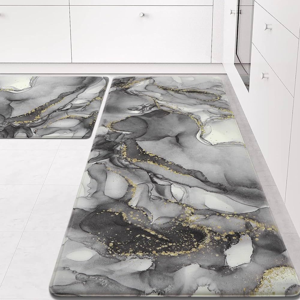 Kitchen Rugs Cushioned Anti Fatigue 2 Piece Set, Marble Kitchen Mat Non Slip, Abstract Kitchen Ru... | Amazon (US)