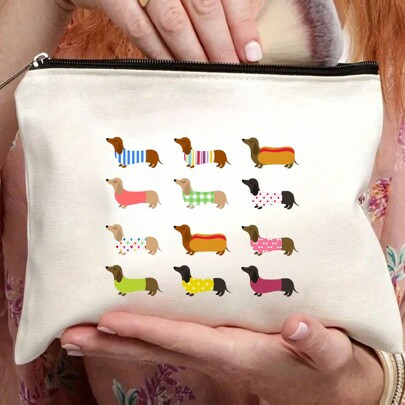 1PC Funny Dachshund Dog Print Makeup Bag Zipper Bag,Dachshund Cosmetic Bag, Travel Cosmetic Bag, Pen Bag, Stationery Supplies Bag, Multifunctional Bag | SHEIN