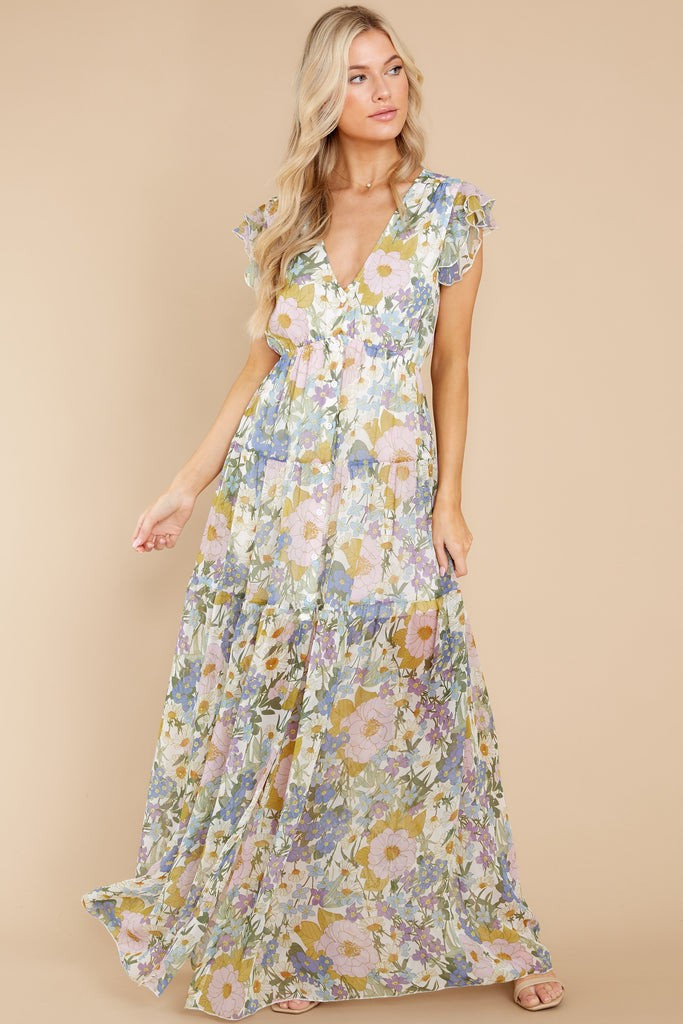 You're My Love White And Blue Floral Print Maxi Dress | Red Dress 