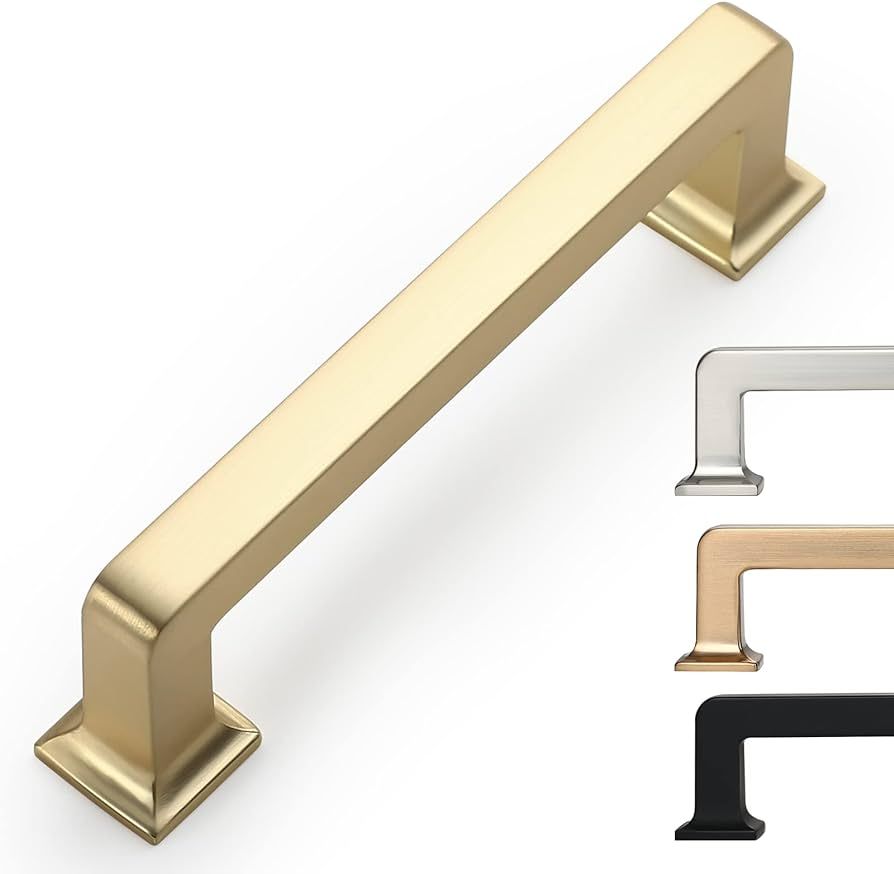 9BUILD 3.75 Inch 10 Pack Kitchen Cabinet Handles Brushed Brass Cabinet Pulls Gold Cabinet Pulls K... | Amazon (US)