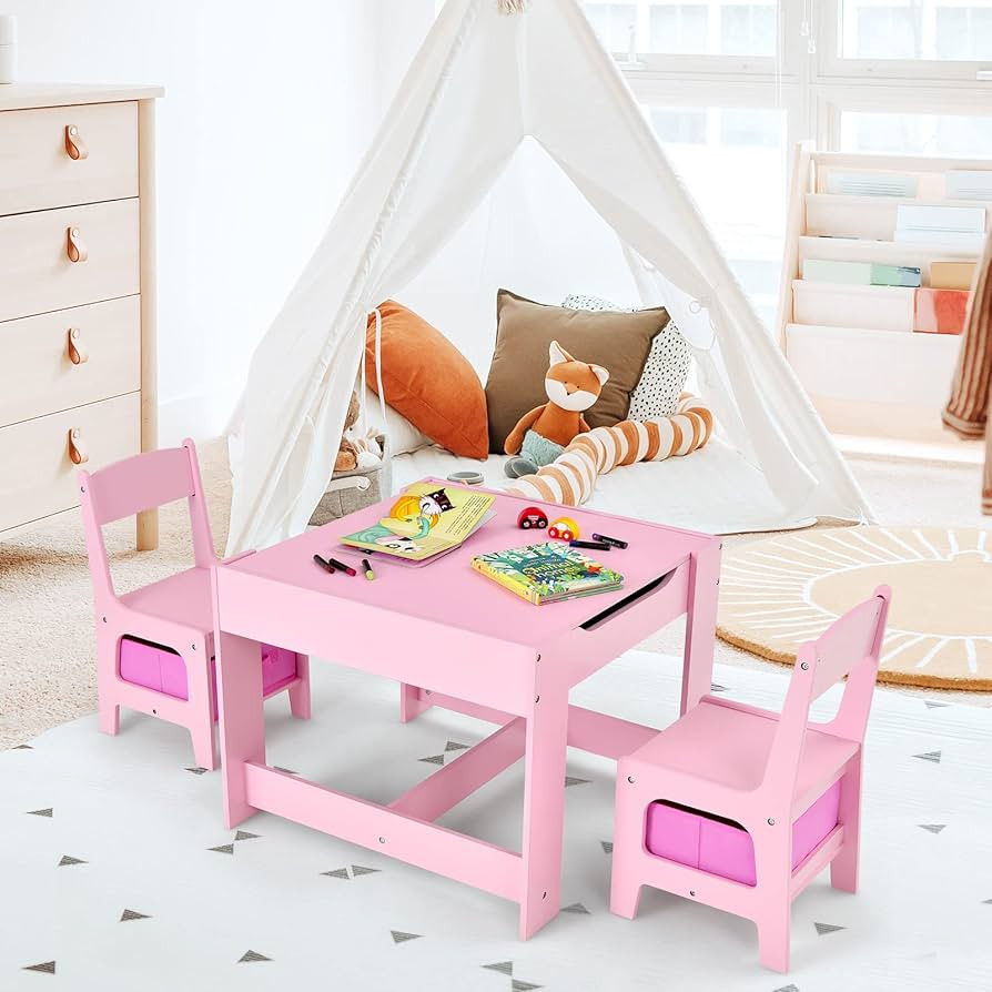 Costzon Kids Table and Chair Set, 3 in 1 Wooden Activity Table for Toddlers Arts, Crafts, Drawing... | Amazon (US)