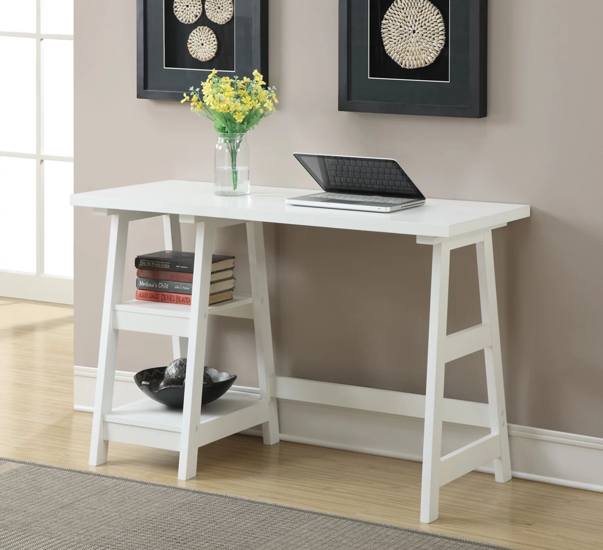 Convenience Concepts Designs2Go Trestle Desk with Shelves, White - Walmart.com | Walmart (US)