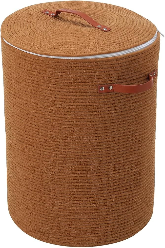 16"x20" Extra Large Cotton Rope Basket with Zipper Lid, Woven Laundry Hamper and Blanket Storage ... | Amazon (US)