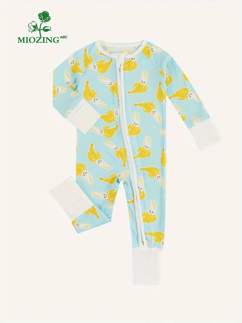 Newborn Baby Bamboo Fiber Banana Print Long Sleeve Zipper Bodysuit | Temu Affiliate Program