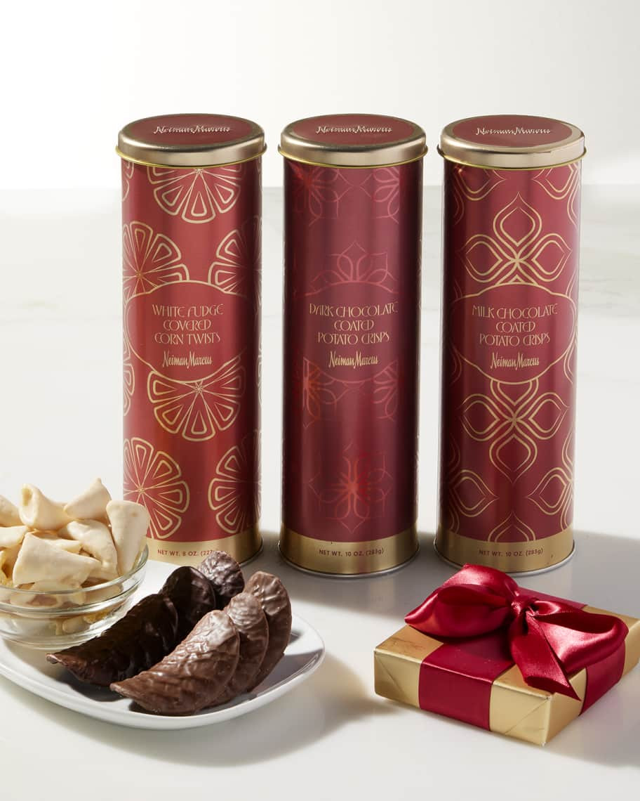 Neiman Marcus White Chocolate Fudge Coated Corn Twists & Chocolate Potato Crisps, 3 Pack | Neiman Marcus