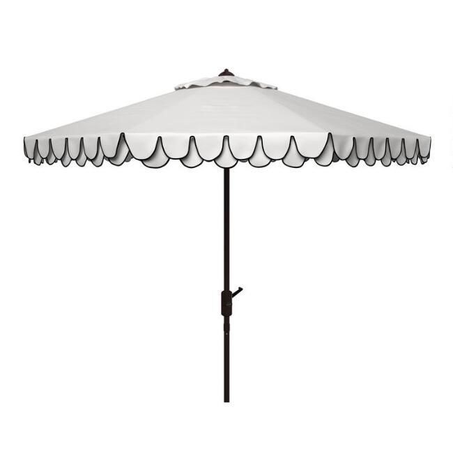 White and Navy Double Scallop 9 Ft Tilting Outdoor Umbrella | World Market