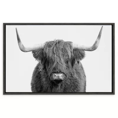 Kate and Laurel Sylvie Highland Cow 33-Inch x 23-Inch Canvas Wall Art with Grey Frame | Bed Bath & Beyond