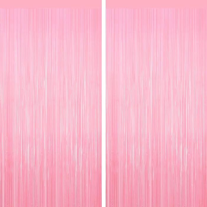 Pastel Pink Tinsel Backdrop Foil Fringe Curtains - 2 Packs Door Streamers Backdrop for Birthday D... | Amazon (US)