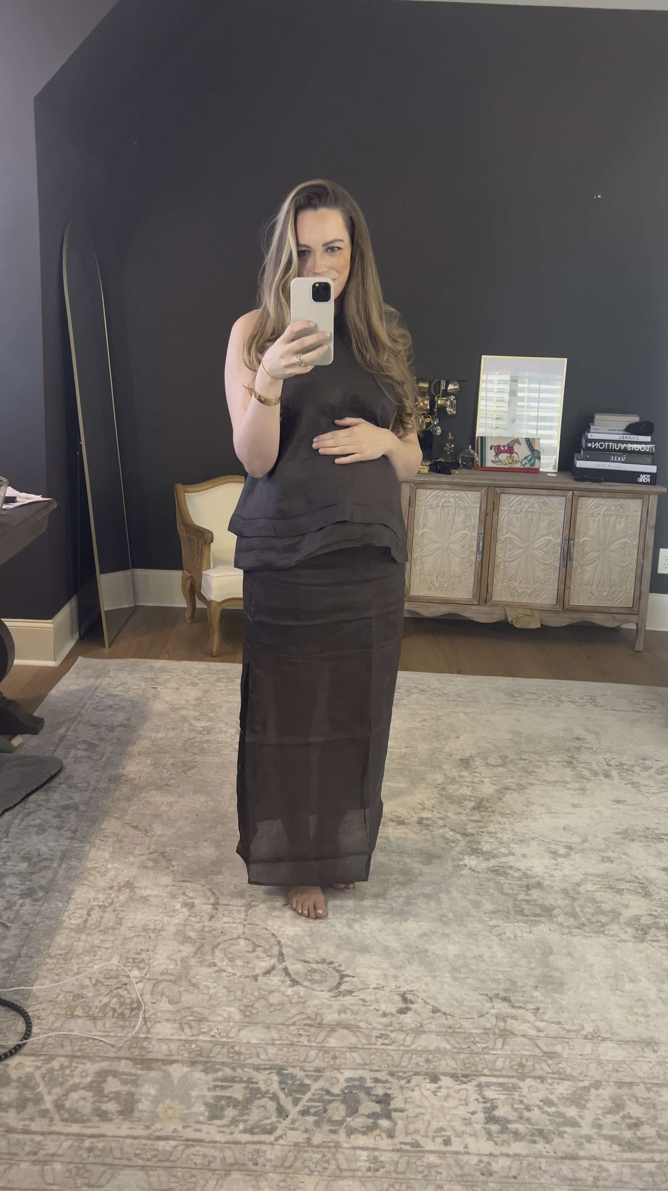 A straight-out-of-the-box try on. Loving this set and making non-maternity styles work with the bump. A great transitional piece and love the monochromatic loose layering maxi skirt look that’s on trend right now. Great for resort wear and vacation and easy to throw a black blazer on for cooler nights  

#LTKStyleTip #LTKTravel #LTKBump