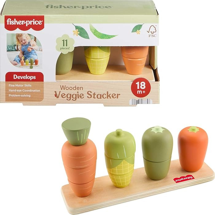 Fisher-Price Wood Toddler Toy Veggie Stacker, Tiny Garden Wooden Sorting & Stacking Activity for ... | Amazon (US)