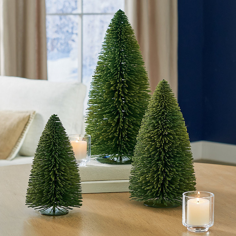 Christmas Tabletop Bottle Brush Trees, Set Of Three - Grandin Road | Grandin Road