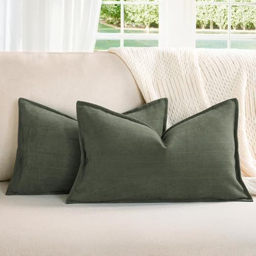 ZWJD Army Green Christmas Pillow Covers 12x20 Set of 2 Chenille Throw Pillow Covers with Elegant Design Soft and Luxurious Decorative Pillows for Couch, Bed, Home Decor | Amazon (US)