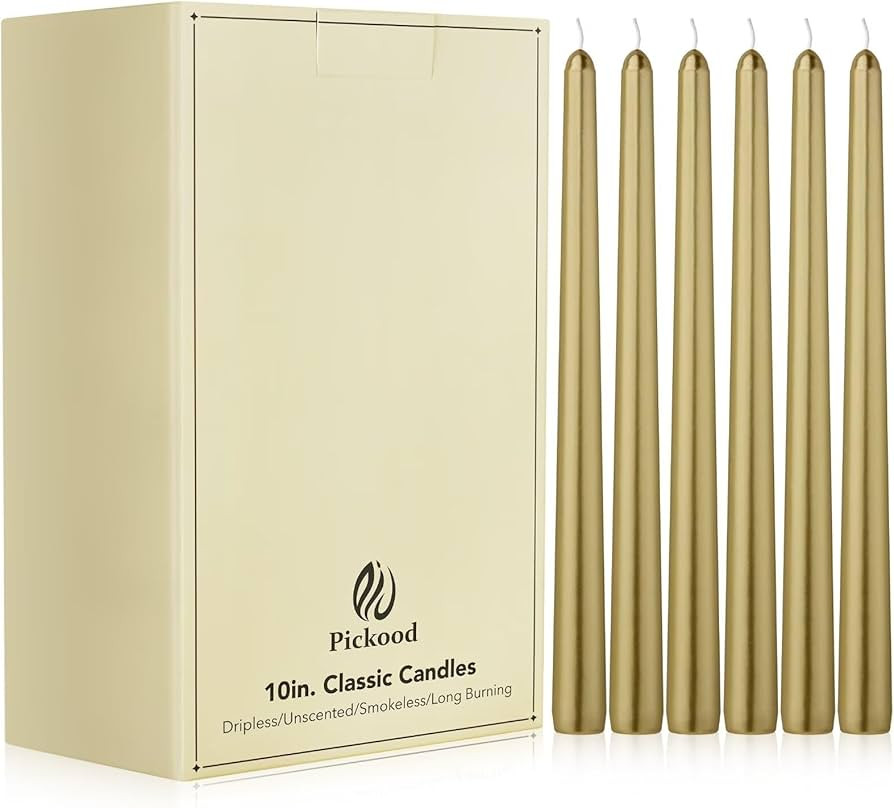10-Inch Tall Unscented Dripless Taper Candles Bulk 30 Pack - Gold Taper Candles Bulk, Perfect for... | Amazon (US)