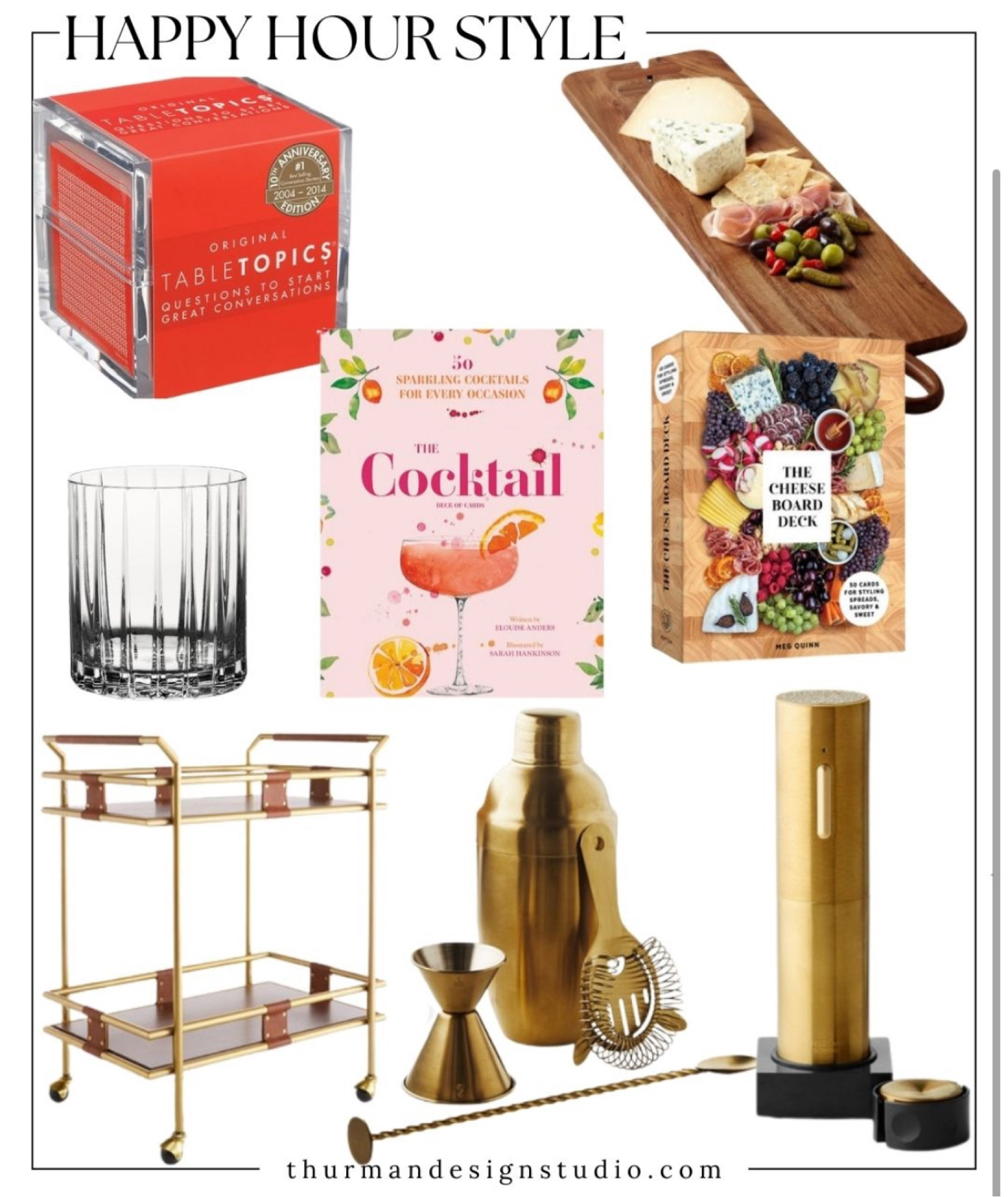 Hosting a happy hour at home is a great way to unwind and connect with friends! Set the mood with soft lighting and a fun playlist, then impress your guests with a curated selection of cocktails and mocktails. 
 
Don’t forget delicious appetizers like cheese boards, finger foods, and dips that are easy to share. With the right vibe and tasty drinks, your happy hour will be the perfect way to kick back and enjoy good company.

#LTKSeasonal #LTKGiftGuide #LTKHoliday