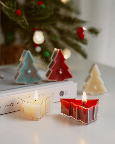 Christmas Tealight Scented Candles,6PCS Multicolor Long Burning X-mas Tree Handmade Aroma Soy Wax Aesthetic Decorative Candle,Christmas Eve Party Decoration and Gift (Multi-Colored-Tree) | Amazon (US)