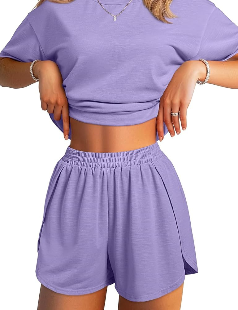 JUSTFASHIONNOW Split Short Bamboo Pajama Set Cute Summer Pjs for Women 2 Piece Short Sleeve Loung... | Amazon (US)