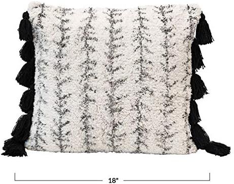 Creative Co-Op Cotton Printed Tufted Tassels, Black & Cream Color Pillow | Amazon (US)