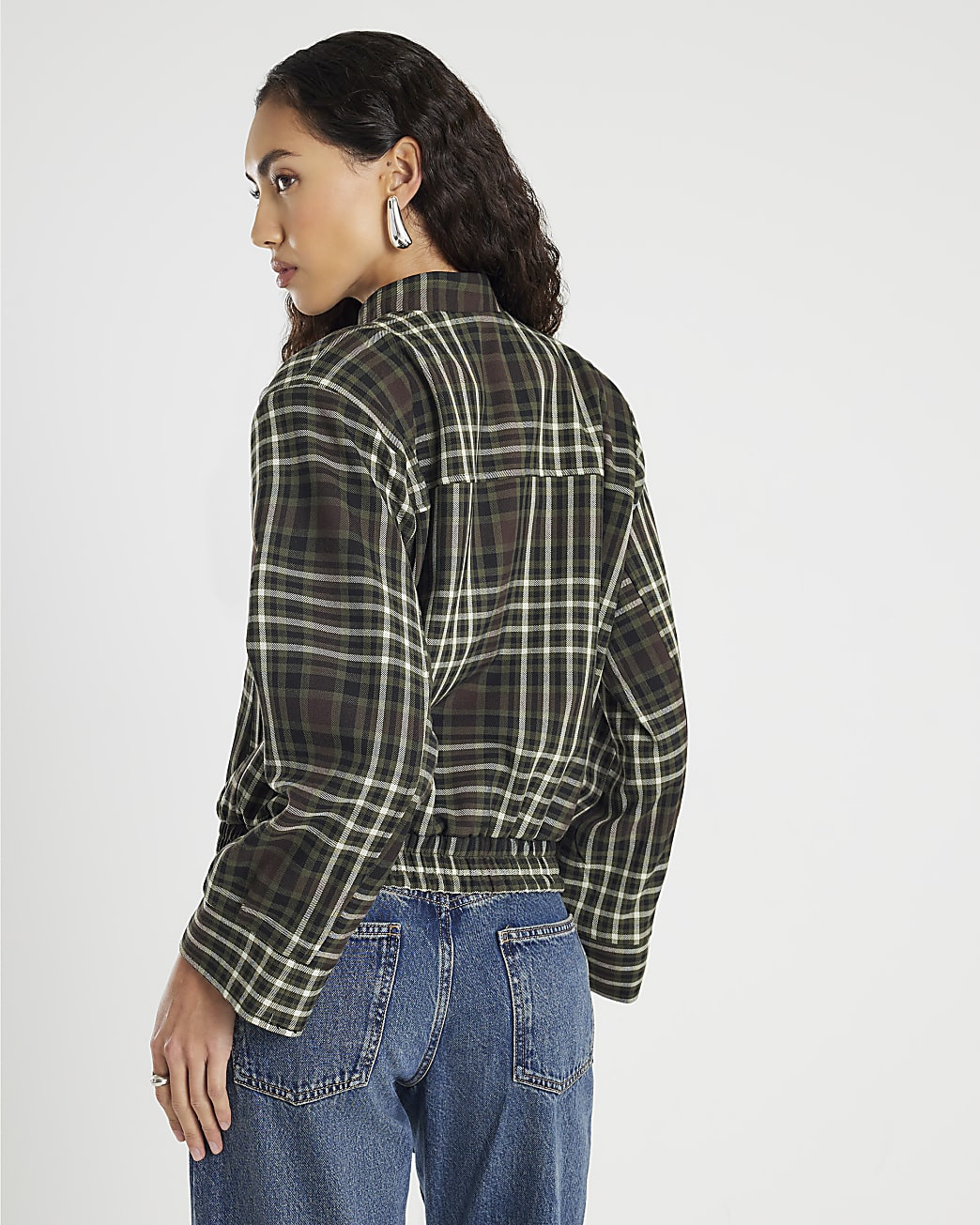 Green Long Sleeve Check Bomber Jacket | River Island UK & IE