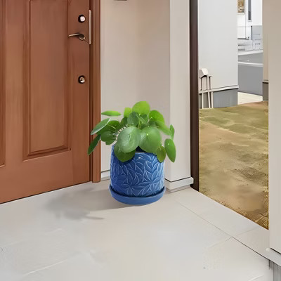 MAYEERTY Set of 2 Ceramic Flowerpot 7" Modern Planter Navy Blue for Patio Garden Windowsill | Target